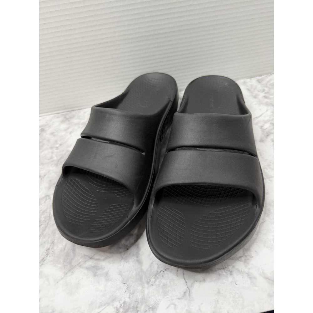 Oofos Sandals Mens Size 12 Womens 14 Black Ooahh Slide Recovery Comfort Cushion